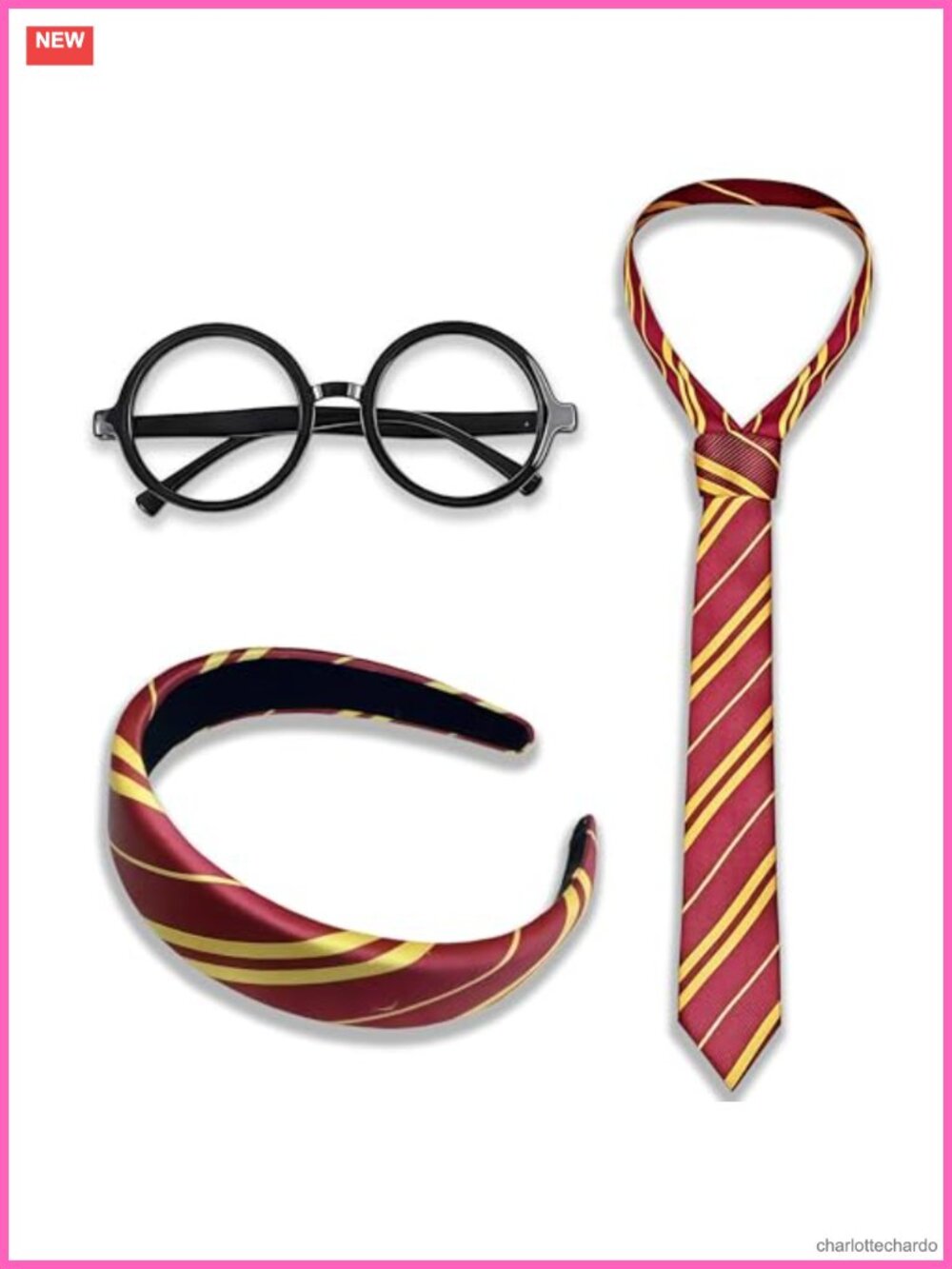 Halloween Costume Accessory Set Striped Tie Headband Round Glasses Cosplay